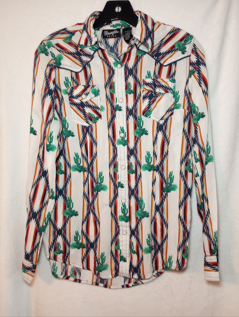Wrangler Retro Aztec Cowgirl Southwest Pearl Snap Blouse Southern Gorpcore Top S - Picture 2 of 6
